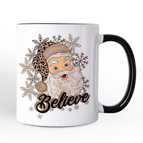 Believe Santa Cheetah Leopard Personalized Mug, Retro Christmas Gift with Custom Name