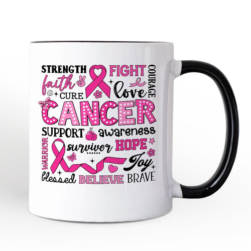 Breast Cancer Awareness Ribbon Personalized Mug, In October We Wear Pink Support Gift with Custom Name