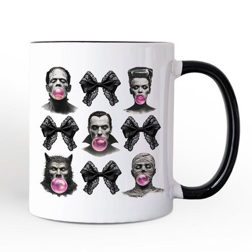 Bubblegum Classic Monster Personalized Mug, Funny Coquette Bow Gift with Retro Style and Custom Name