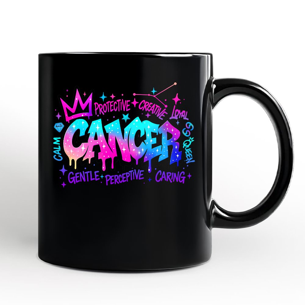 Cancer Graffiti Zodiac Personalized Mug, Street Style Astrology Horoscope Gift with Custom Name