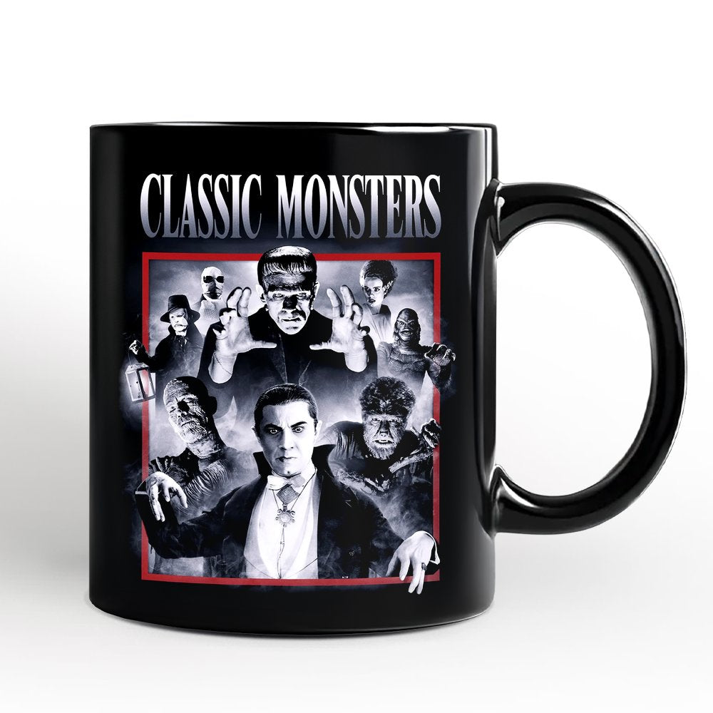 Classic Monsters Black and White Personalized Mug, Retro Vintage Horror Gift with Custom Name