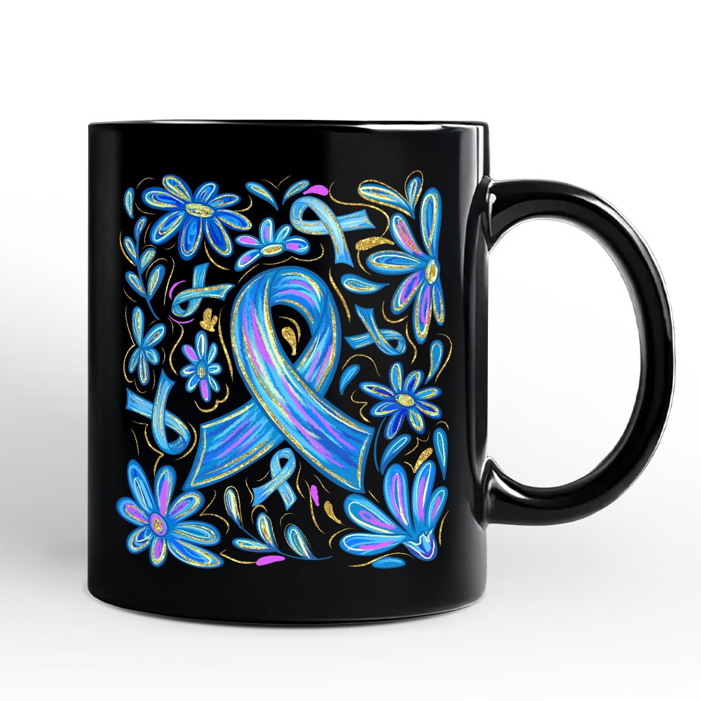 Diabetes Blue Ribbon Floral Personalized Mug, Awareness Support Gift with Custom Name