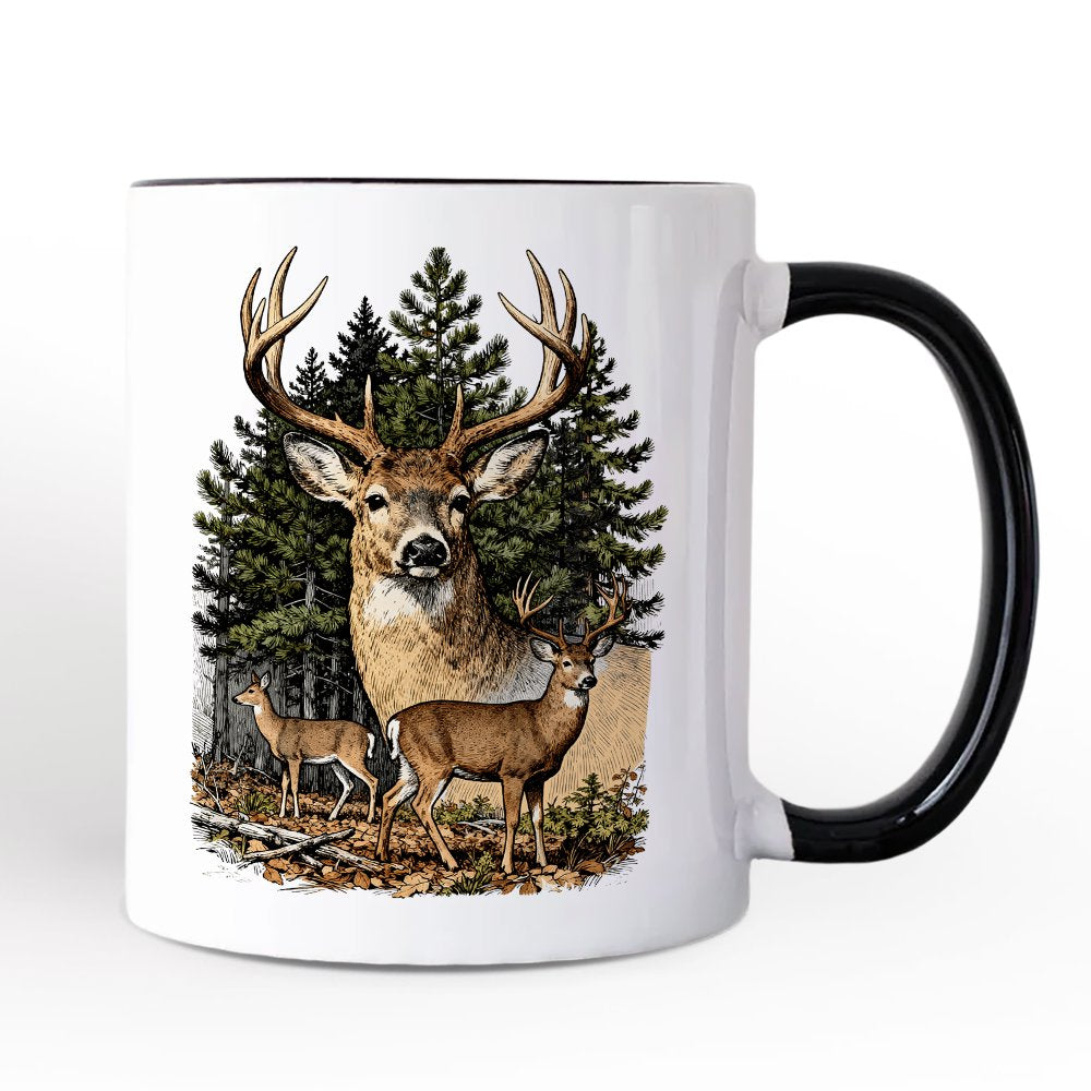 Forest Deers Vintage Grunge Personalized Mug, Retro Hunter Gift with Custom Name