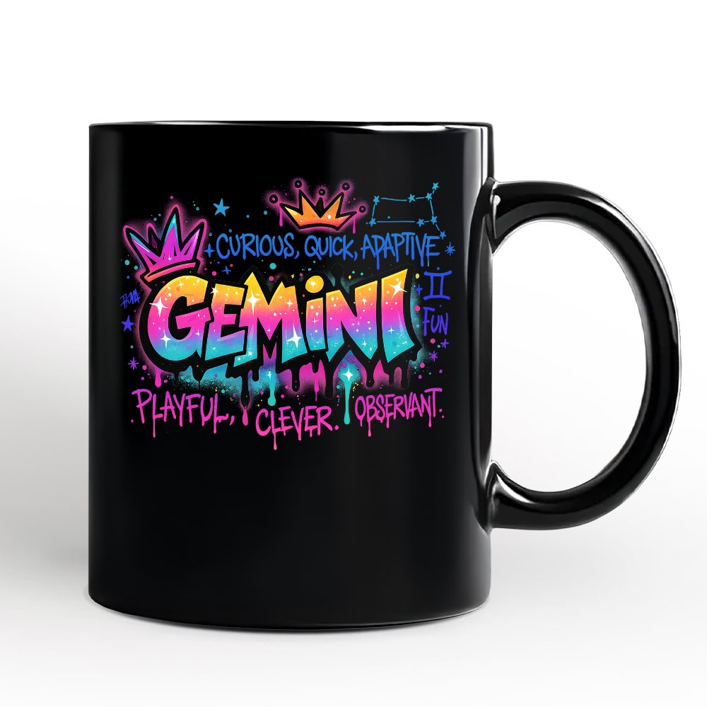 Gemini Graffiti Zodiac Personalized Mug, Street Style Astrology Horoscope Gift with Custom Name