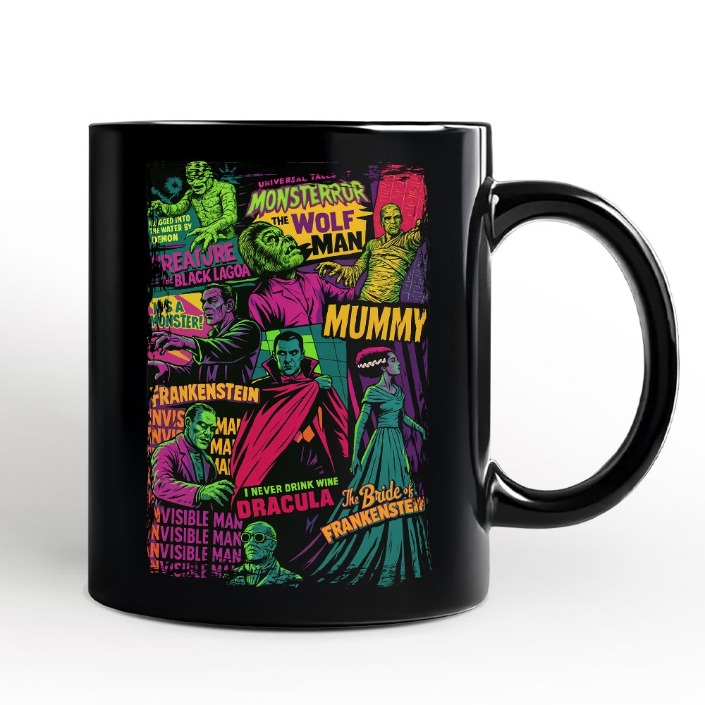 Horror Comic Classic Monsters Personalized Mug, Vintage Scary Halloween Gift with Custom Name