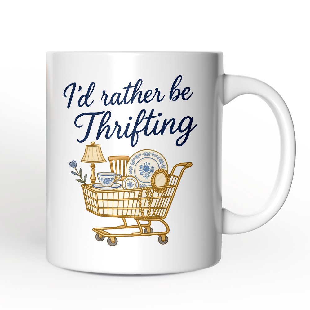 I’d Rather Be Thrifting Personalized Mug, Vintage Thrift Shop Lover Gift with Custom Name