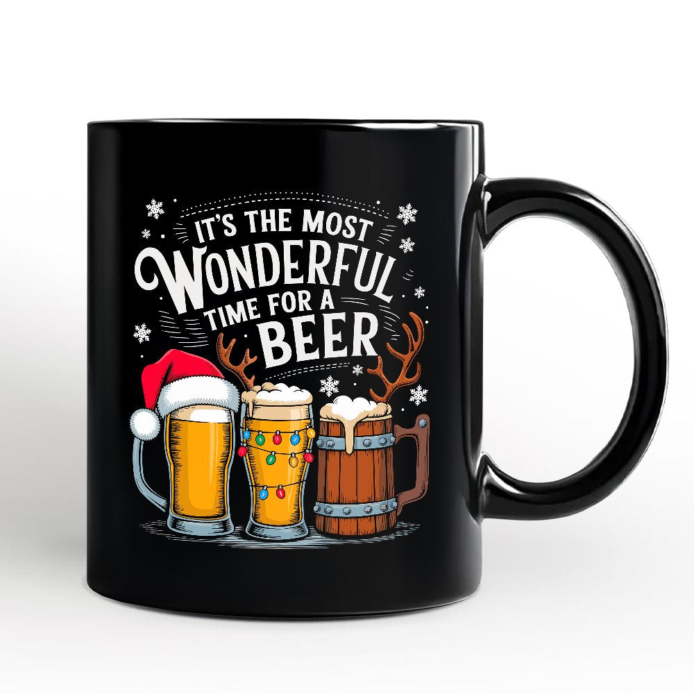 It's The Most Wonderful Time For a Beer Personalized Mug, Funny Holiday Beer Christmas Gift with Custom Name