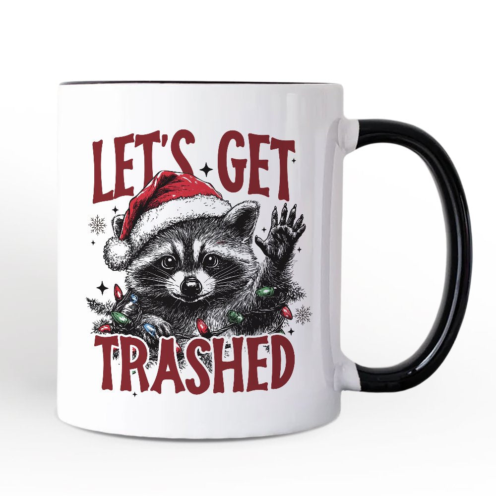 Let's Get Trashed Christmas Raccoon Personalized Mug, Funny Gift for Feral Women with Custom Name