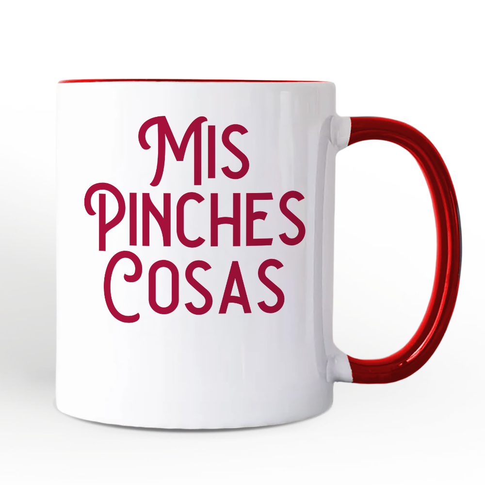 Mis Pinches Cosas Personalized Mug, Funny Latino Spanish Quote Gift with Custom Name