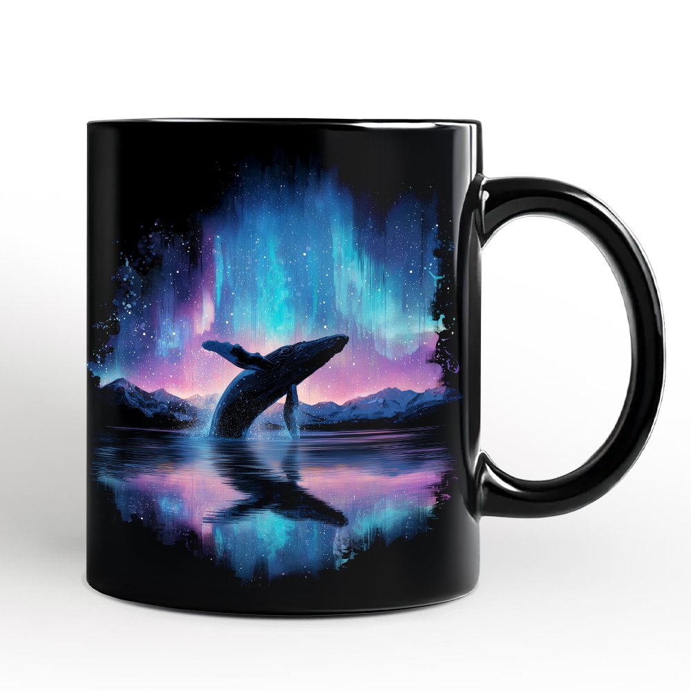 Ocean Aurora Whale Personalized Mug, Northern Lights Wildlife Gift with Custom Name