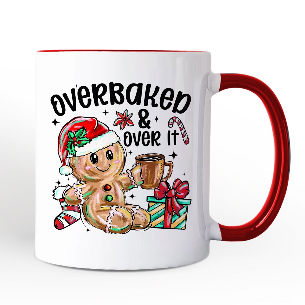 Overbaked & Over It Gingerbread Personalized Mug, Tired Christmas Funny Holiday Gift with Custom Name