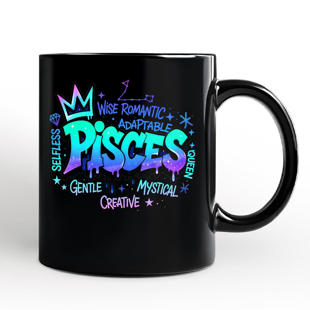 Pisces Graffiti Zodiac Personalized Mug, Street Style Astrology Horoscope Gift with Custom Name