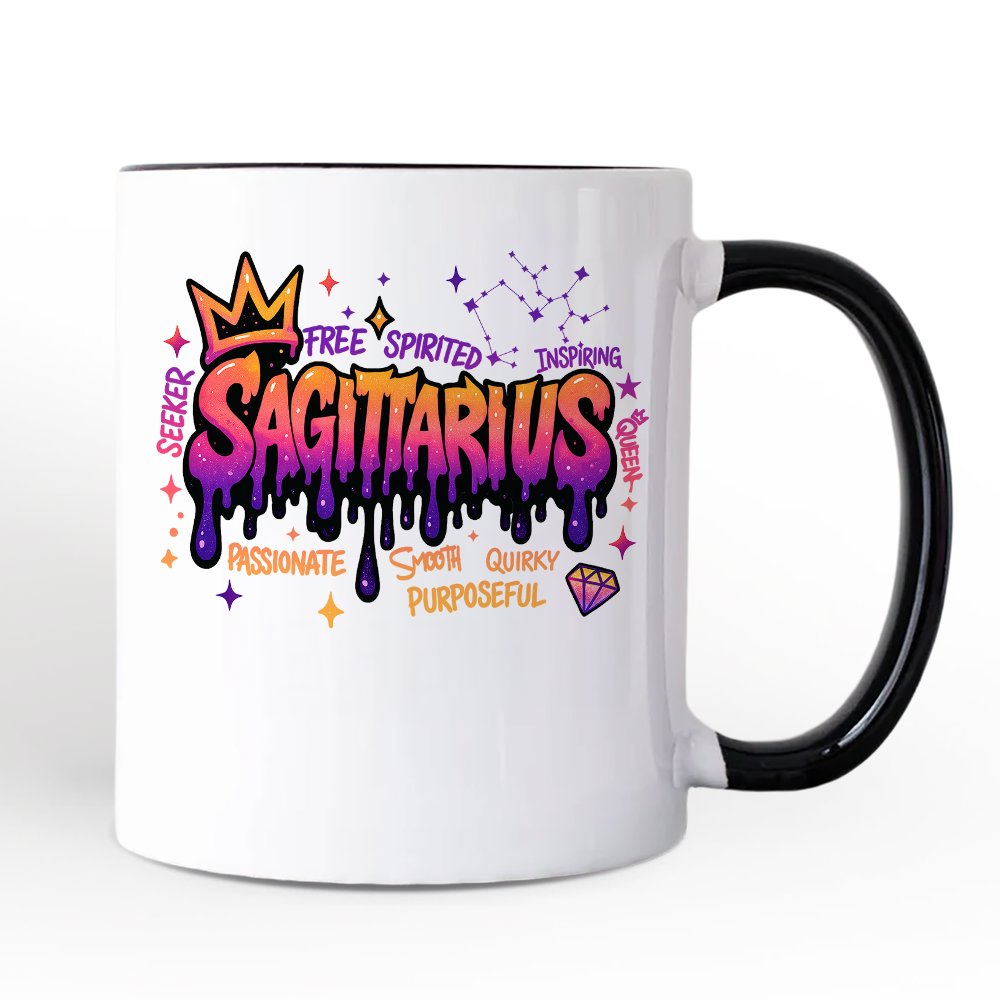 Sagittarius Graffiti Zodiac Personalized Mug, Street Style Astrology Horoscope Gift with Custom Name