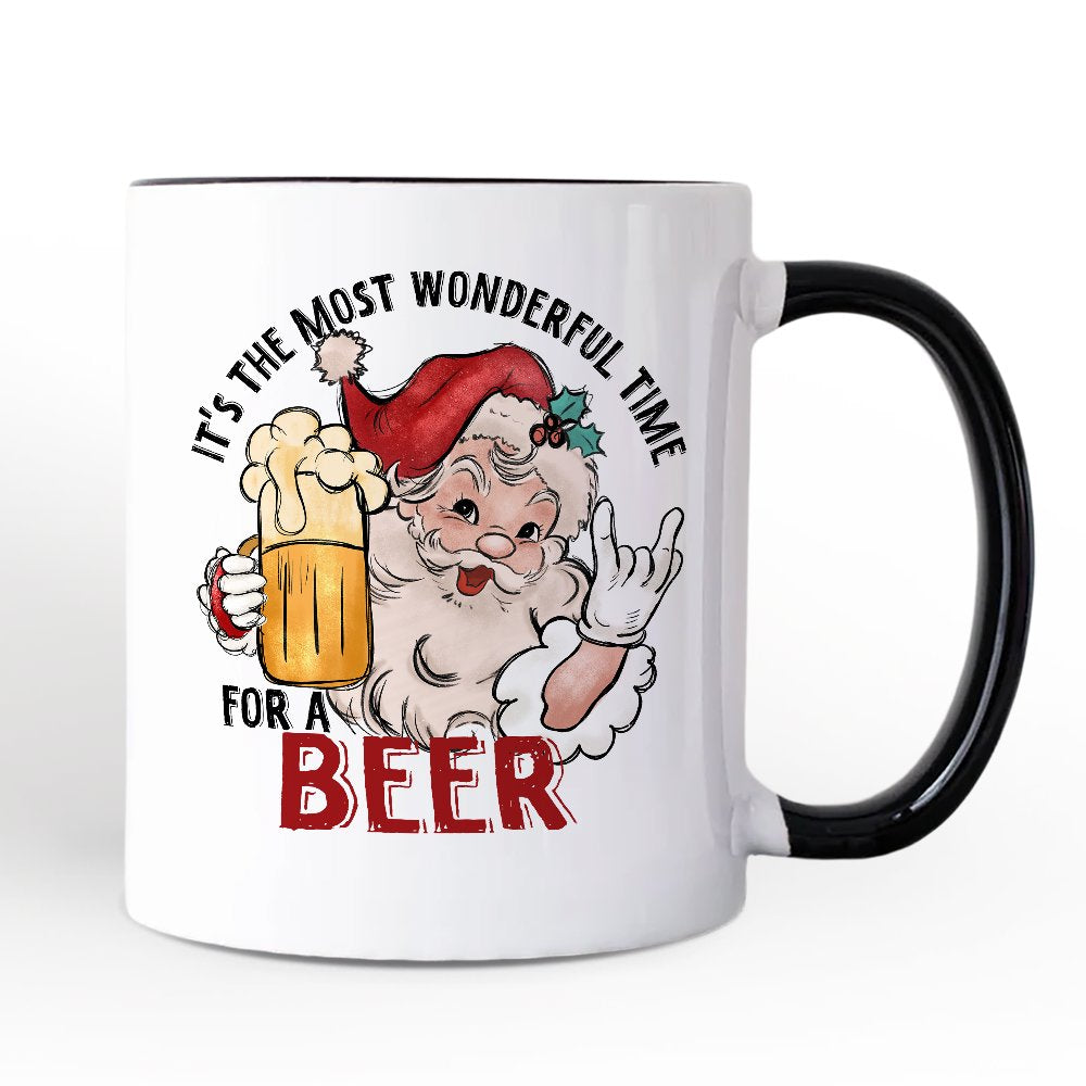 Santa Beer Christmas Personalized Mug, It’s The Most Wonderful Time Funny Holiday Gift with Custom Name