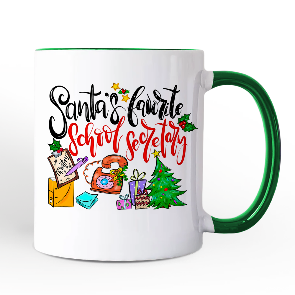 Santa's Favorite School Secretary Personalized Mug, Christmas Appreciation Gift with Custom Name