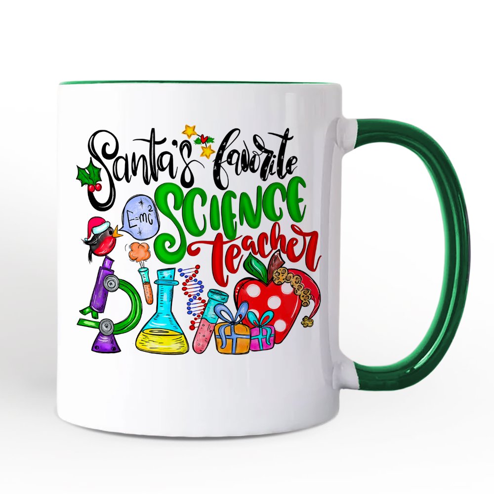 Santa’s Favorite Science Teacher Christmas Personalized Mug, Chemistry, Physics and Biology Gift with Custom Name
