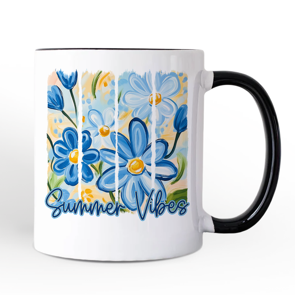Summer Vibes Brushsroke Flowers Personalized Mug, Aesthetic Gift with Custom Name