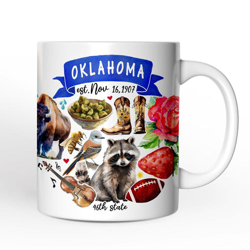 Artistic Oklahoma State Themes and Landmarks Personalized Mug With Custom Name