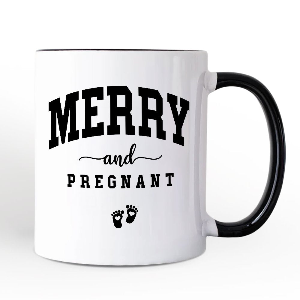 Merry and Pregnant Personalized Mug, Baby Announcement Christmas Custom Gift for New Mom