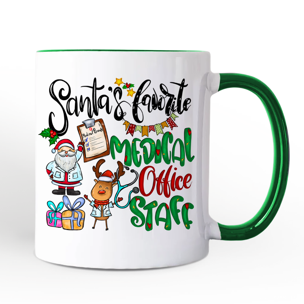 Santa's Favorite Medical Office Staff Personalized Mug, Christmas Appreciation Gift with Custom Name