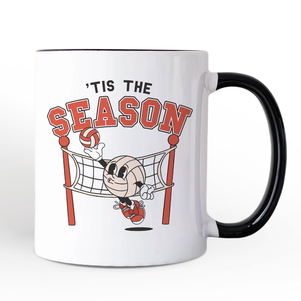 Tis the Season Volleyball Personalized Mug, Retro Vintage Game Day Sports Gift with Custom Name