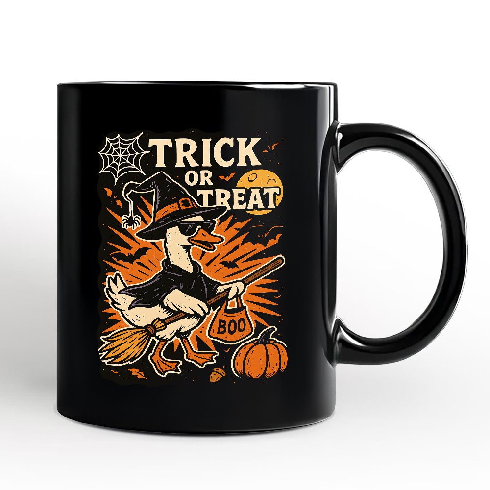 Trick or Treat Goose Personalized Mug, Vintage Halloween Witch Gift with Custom Name