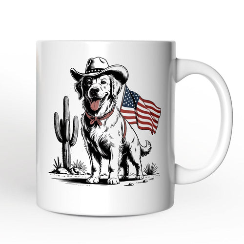 American Cowboy Dog Personalized Mug, Western 4th of July Gift with Custom Name