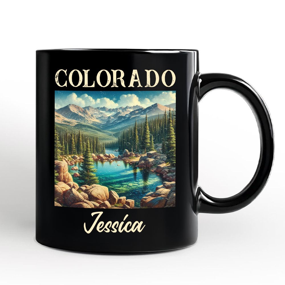 Vintage Colorado State Wilderness Personalized Mug, Alpine Lake Gift and Rocky Mountains Keepsake Souvenir with Custom Name