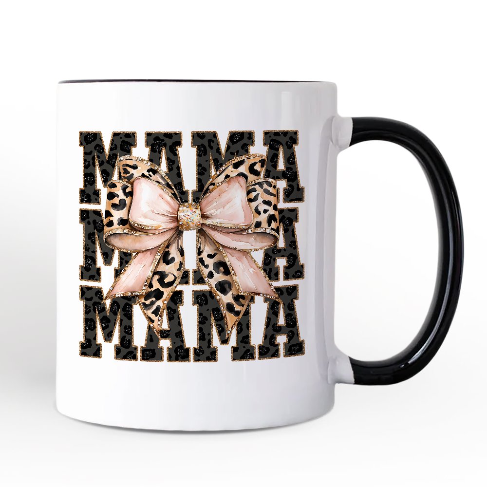 Glitter Leopard Mama Personalized Mug, Coquette Bow Glam Gift with Custom Name