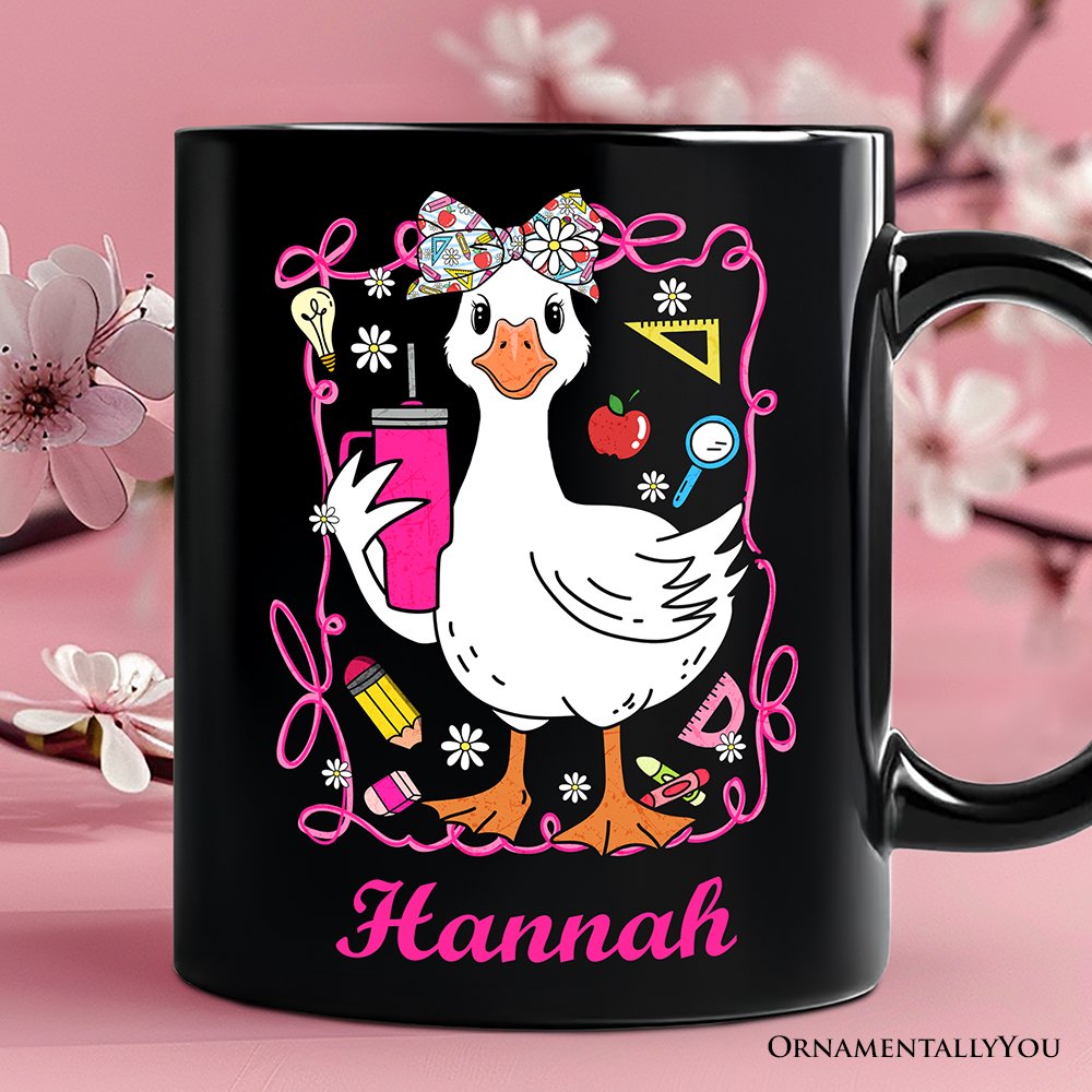 Coquette Teacher Goose Personalized Mug, Funny Gift with Custom Name