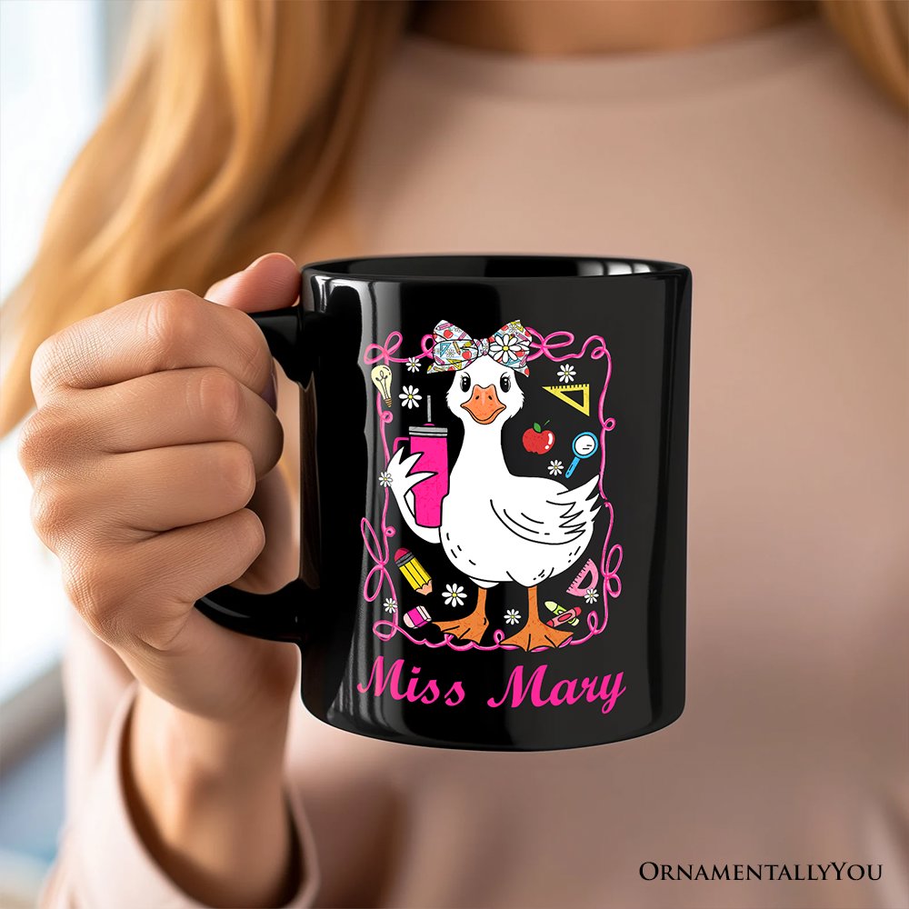 Coquette Teacher Goose Personalized Mug, Funny Gift with Custom Name