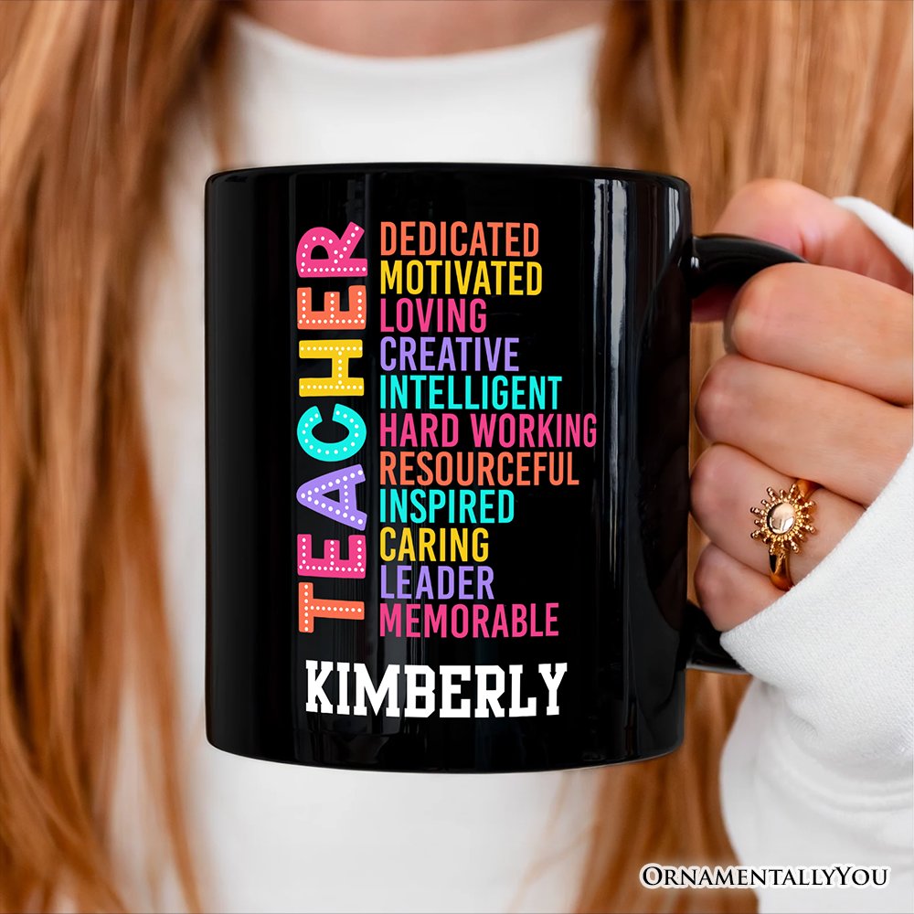Colorful Teacher Acronym Personalized Mug, Motivational Gift with Custom Name for Educators