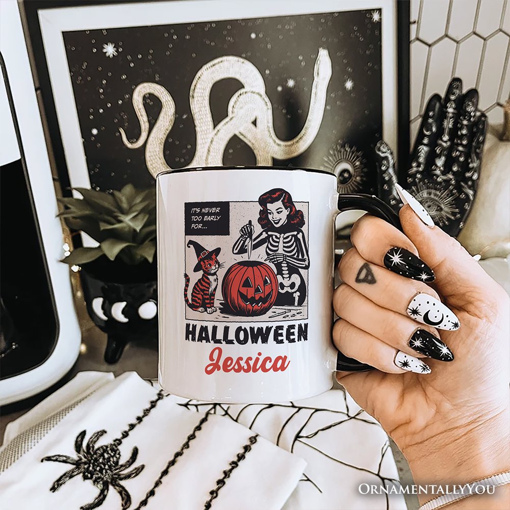 It’s Never Too Early for Halloween Personalized Mug, Funny Retro Gift with Custom Name